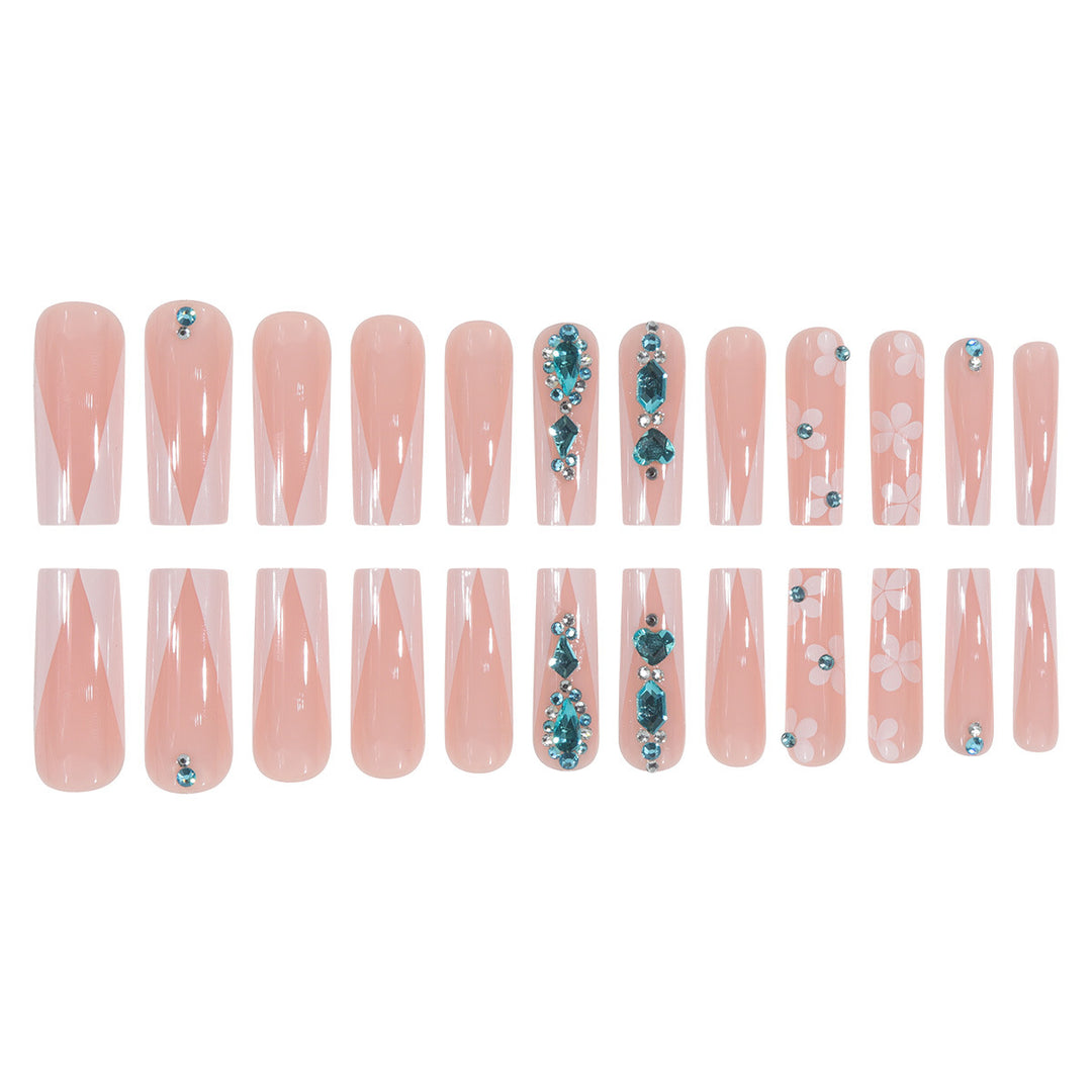 Decorative Floral Press-On Nails Set with Rhinestones Bowlift