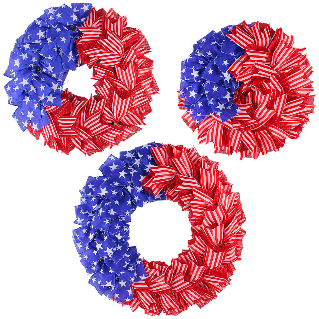Unisex nan Americana star and stripe mesh front door wreath with full-bodied deco ribbon and over the door hanger Bowlift