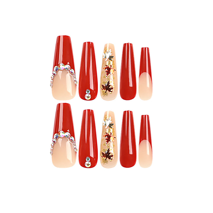 Glamorous acrylic nails with leaf design and glitter accents Bowlift