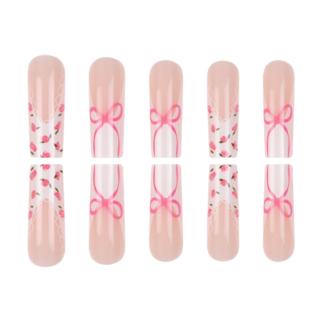Floral Bow-Embellished Press-On Nail Set Bowlift