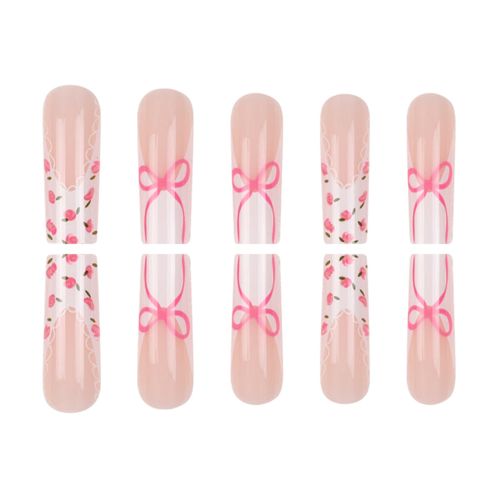 Floral Bow-Embellished Press-On Nail Set Bowlift