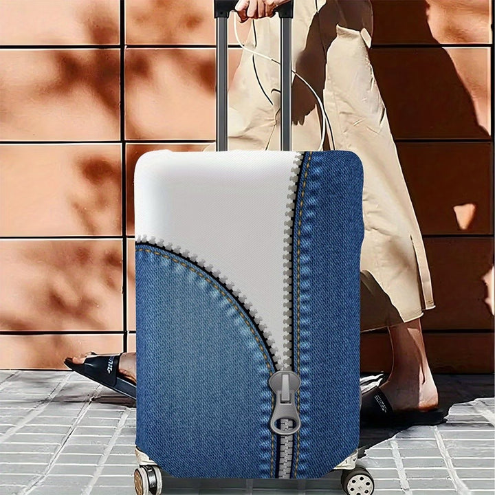 Unisex non-elastic luggage cover in zipper look with jeans structure and robust stretch fit for trolley Bowlift