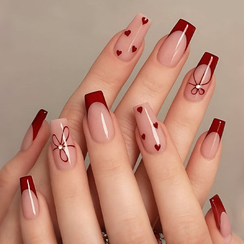 Decorative Heart Pattern Press-On Nails Bowlift