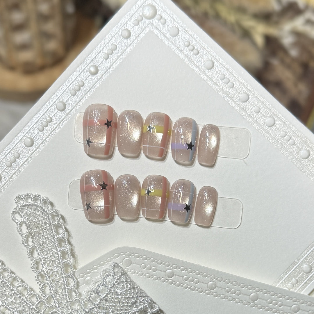 Decorative Star Pattern Press-On Nails Bowlift