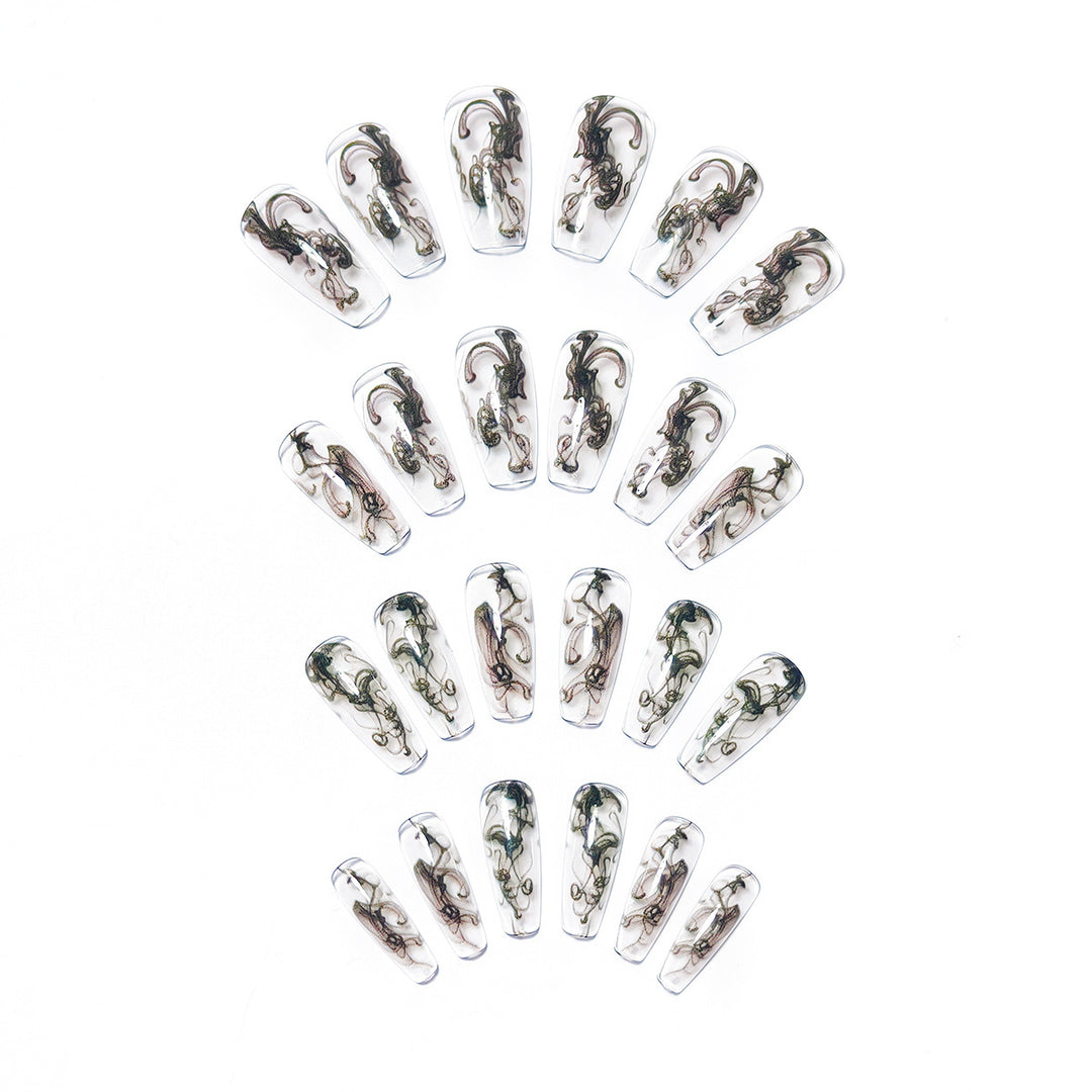 Artificial nails with modern transparent marble effect Bowlift