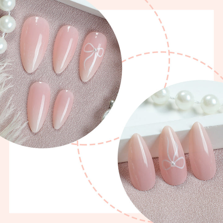 Elegant Press-On Nail Set with Delicate Floral Accents Bowlift