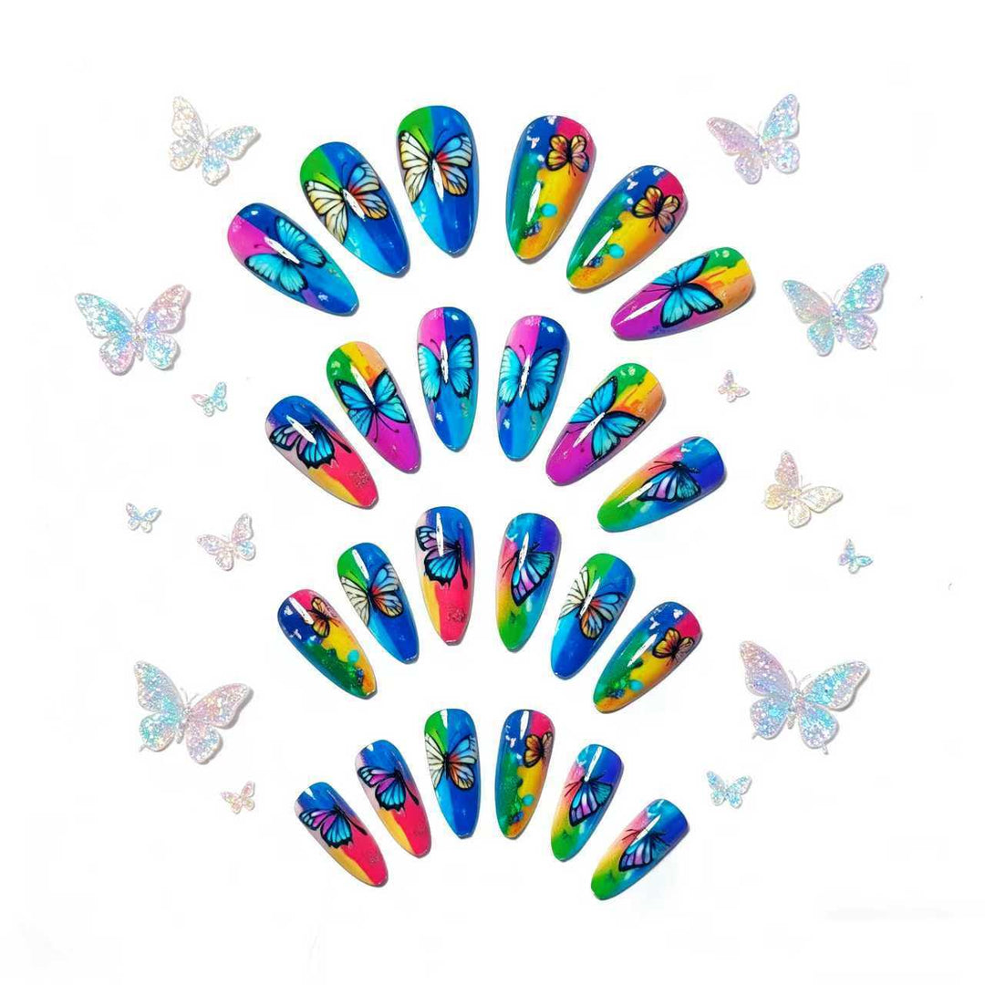 Artificial Nails in Colorful Butterfly Design Bowlift