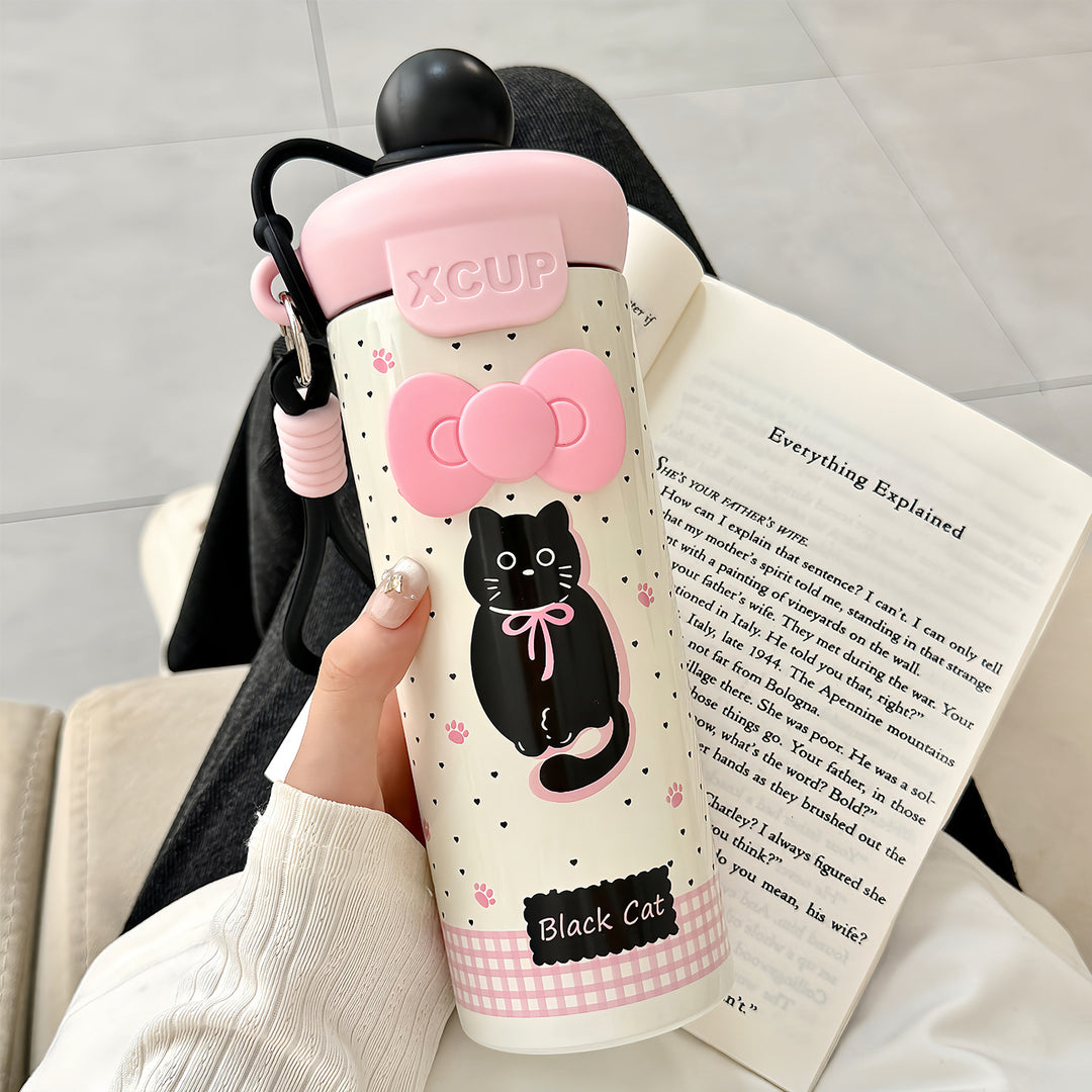 Women's water bottle with cute bunny design and integrated carabiner Bowlift