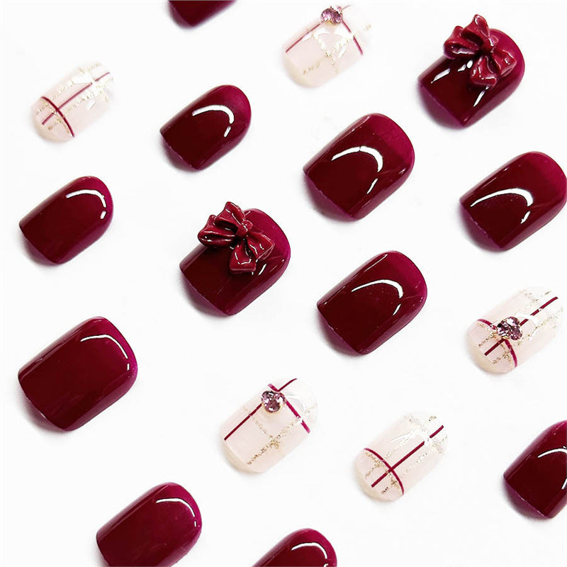 Decorative Press-On Nail Art Set with 3D Bow Accents Bowlift