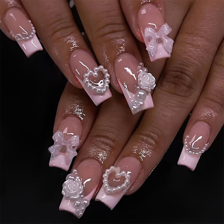 Artificial nail set with elegant flower and leopard print Bowlift