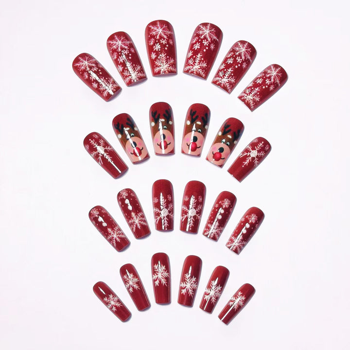 Artificial nails with festive reindeer and snowflake design Bowlift