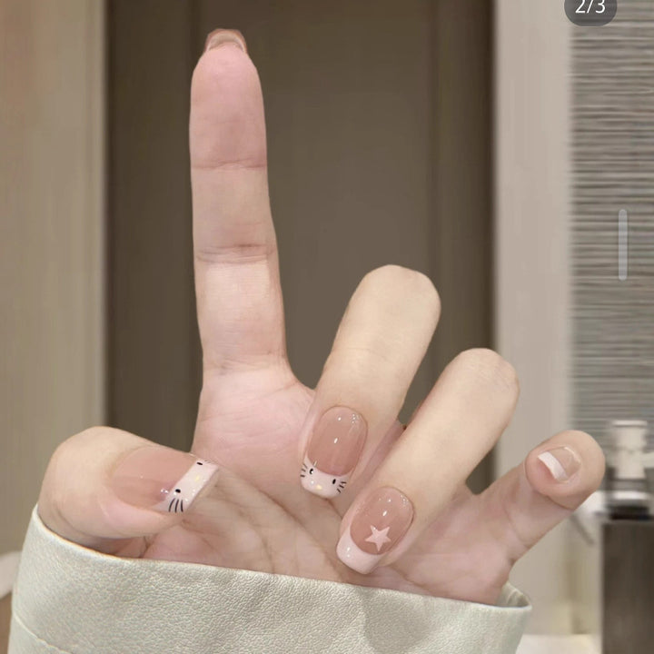 Cute Cat-Themed Press-On Nail Set Bowlift