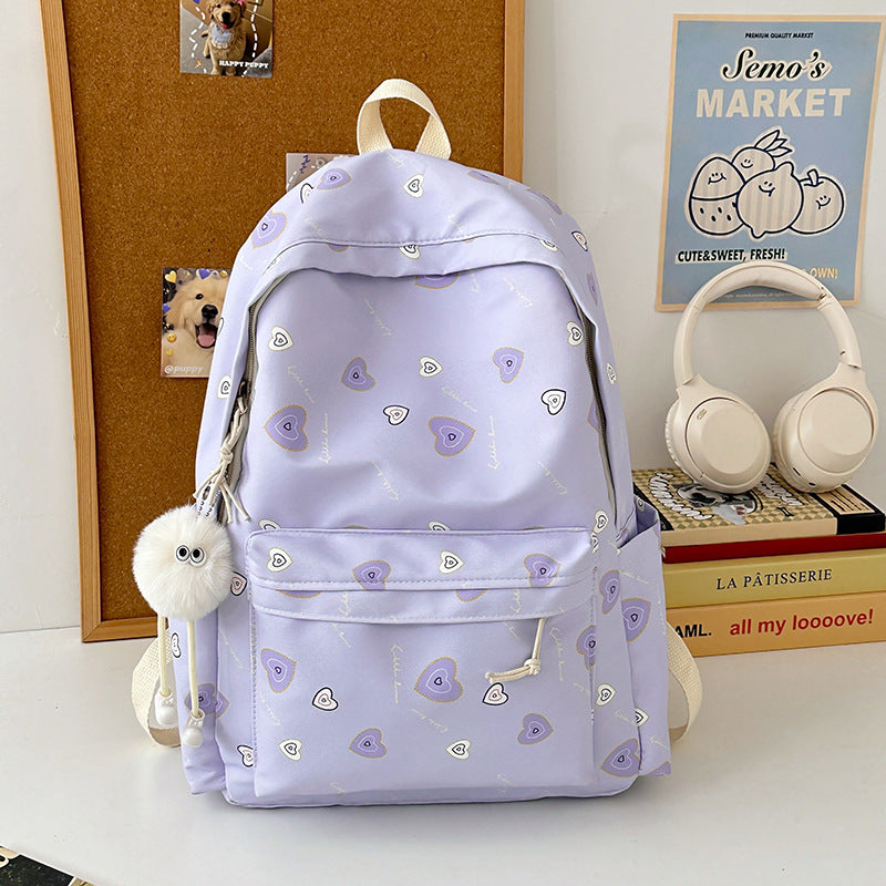 Heart-Printed Casual Backpack