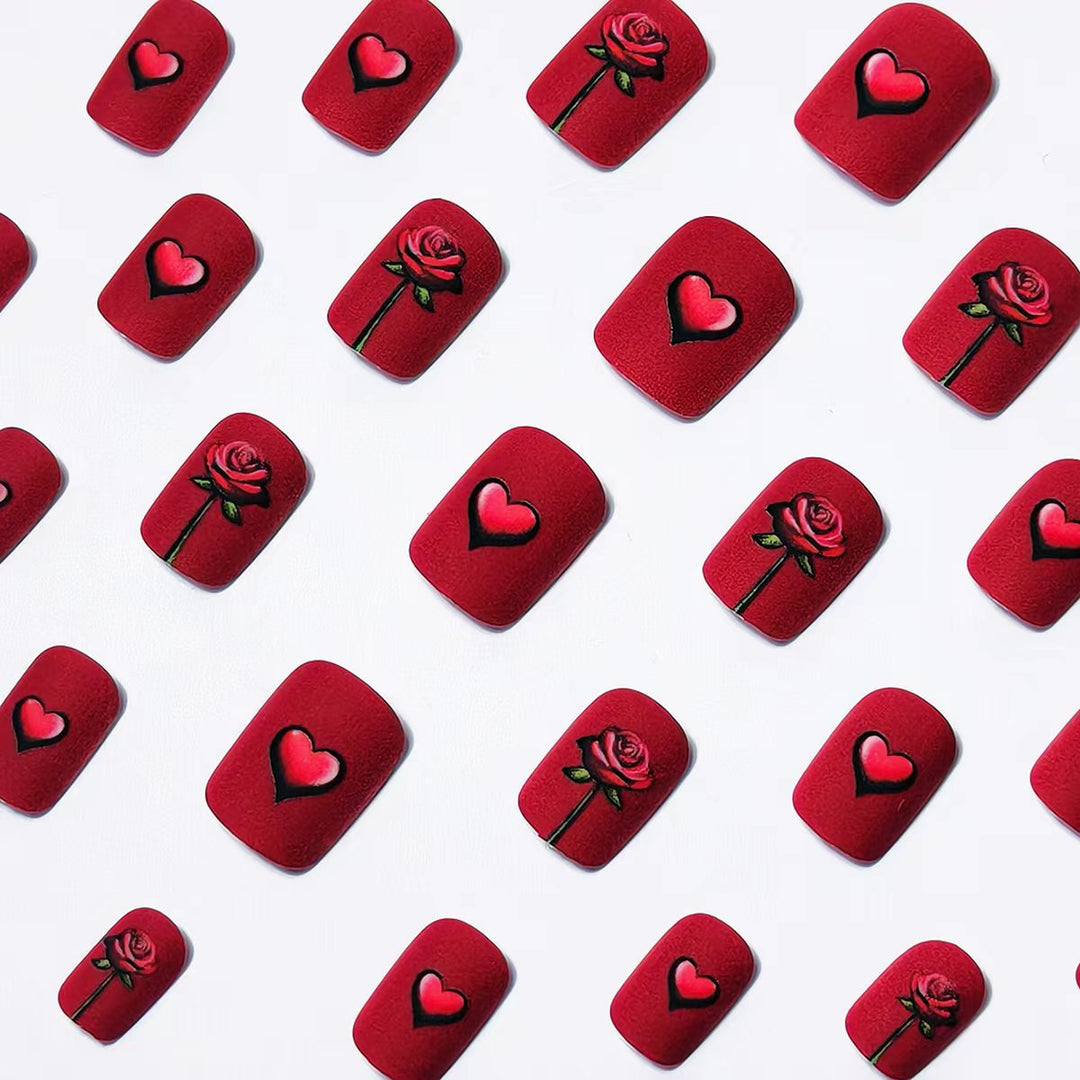 Artificial nails with romantic rose and heart design Bowlift