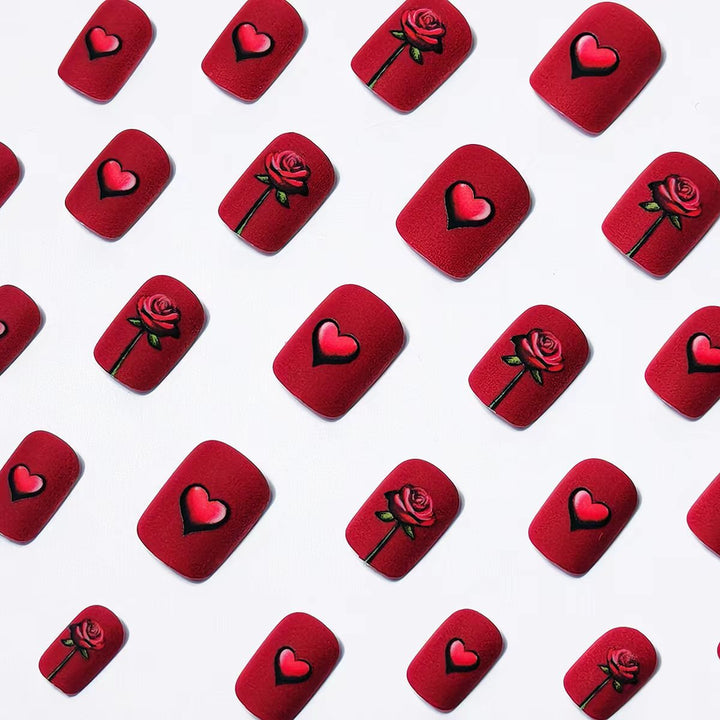 Artificial nails with romantic rose and heart design Bowlift