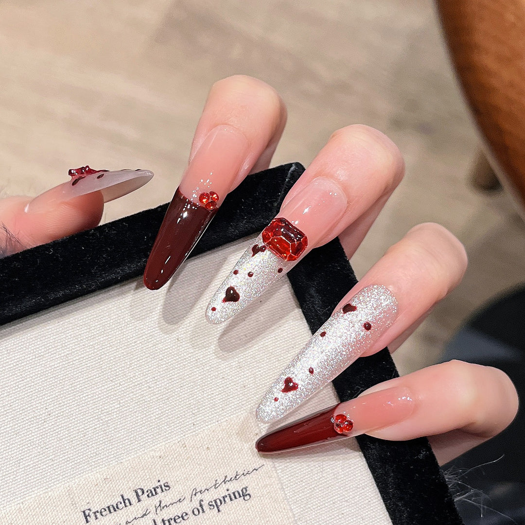 Heart-Embellished Press-On Nail Art Bowlift