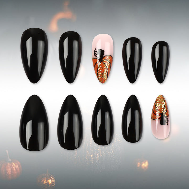 Pumpkin-Themed Artistic Press-On Nail Set Bowlift