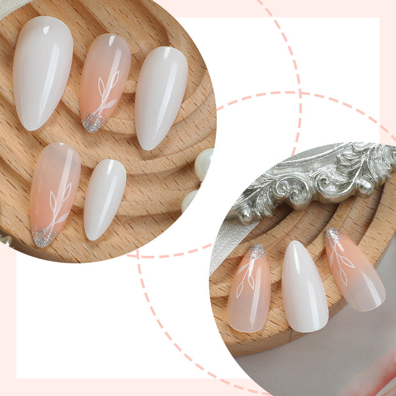 Luxurious Faux Finish Press-On Nail Set with Elegant Floral Design Bowlift