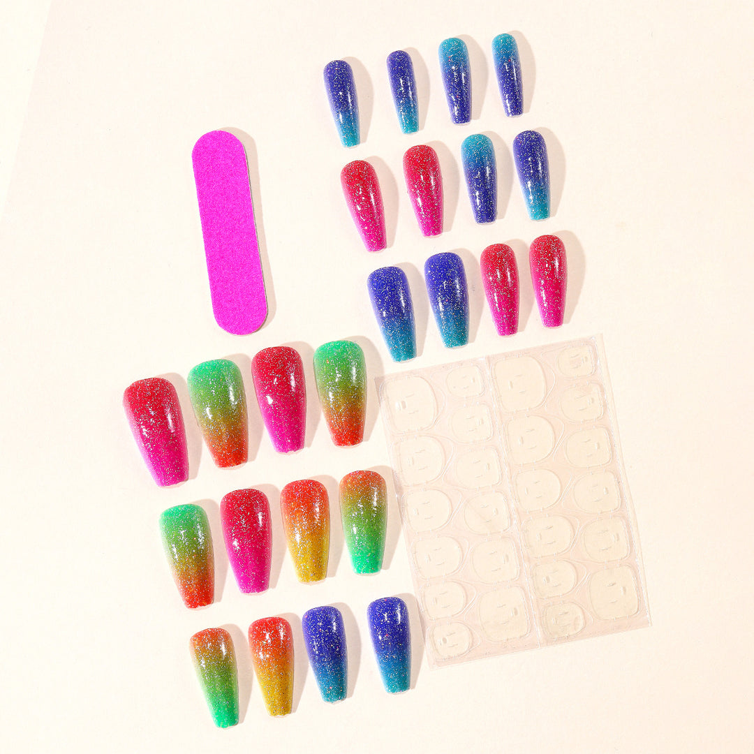Vibrant Glitter Gradient Acrylic Nail Art Extensions Bowlift