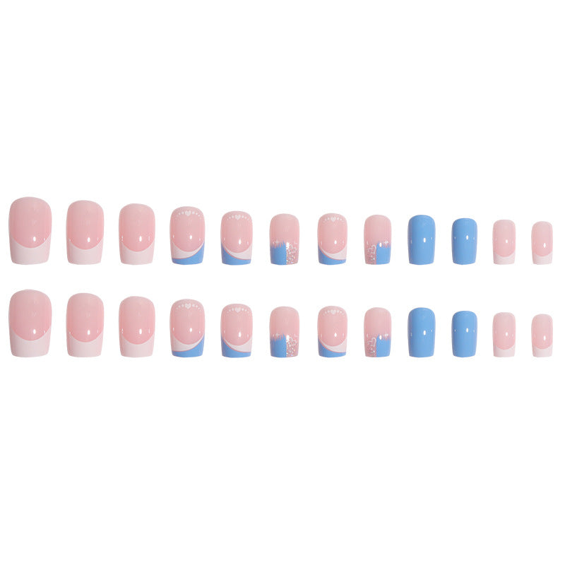 Artistic Press-On Nail Set with Heart and Glitter Design Bowlift