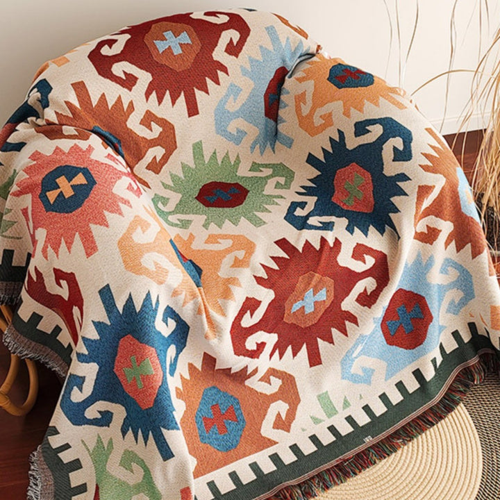 Waffle Weave Cotton-Linen Fringe Sofa Throw Blanket Bowlift