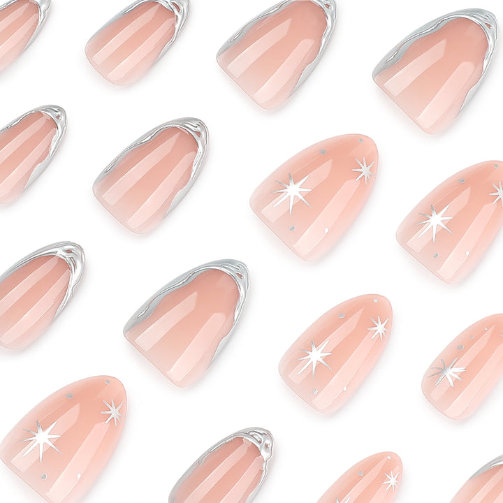 Shiny stiletto nails with elegant silver embellishment Bowlift