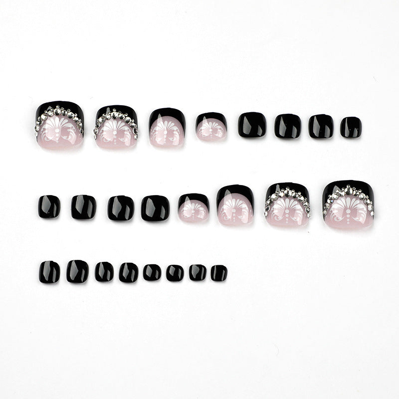 Decorative Press-On Toenails with Elegant Gemstone Accents Bowlift
