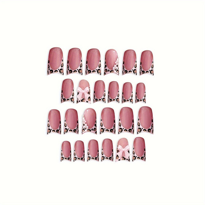 Glamorous Floral and Leopard Print Press-On Nail Art Bowlift