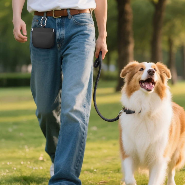 Silicone hanging dog treat pouch with metal carabiner clip Bowlift