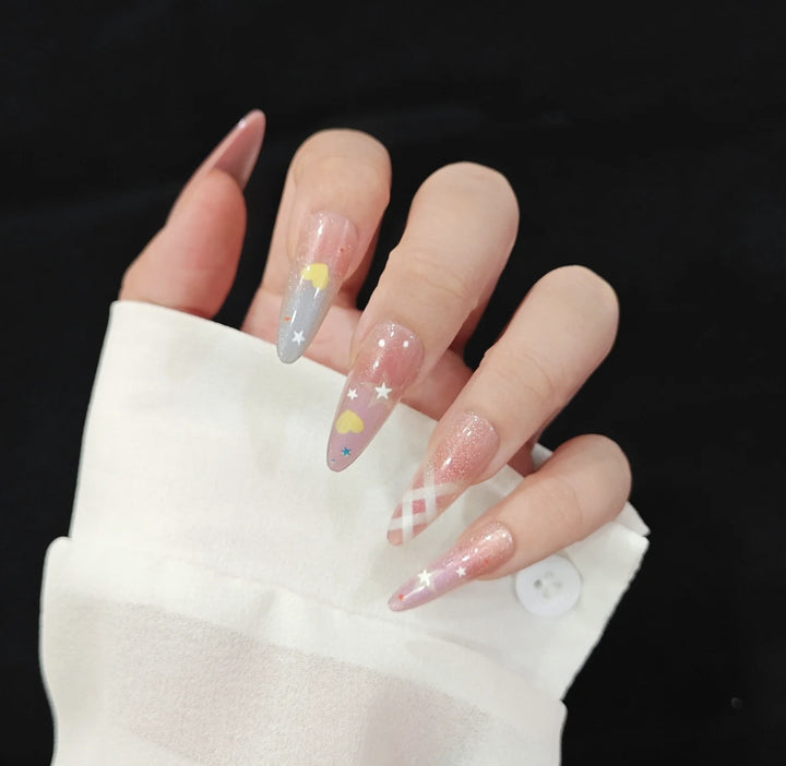 Decorative Stiletto Press-On Nails with Elegant Detailing Bowlift