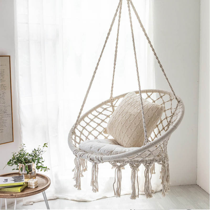 Macrame hanging swing chair boho woven fringe indoor outdoor hammock seat Bowlift