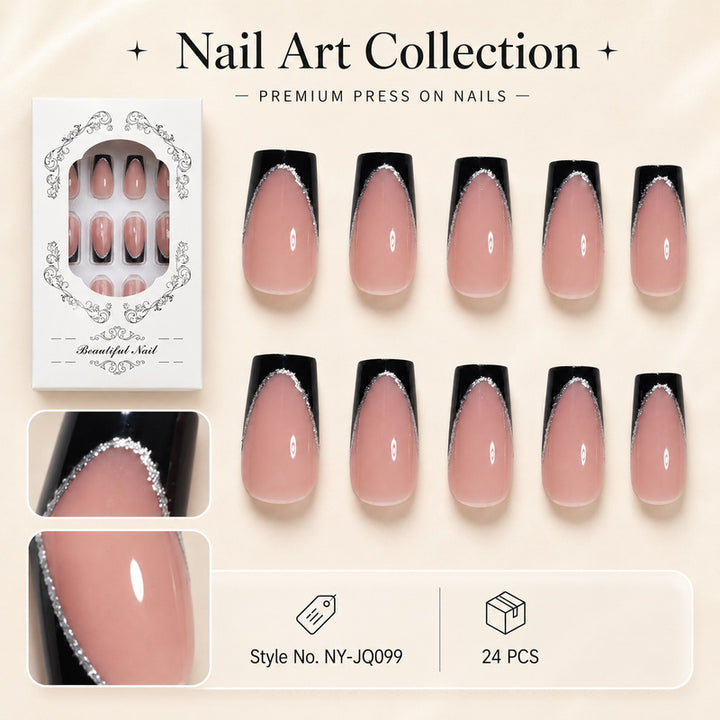 Premium Artificial Nail Set with Elegant Decoration Bowlift