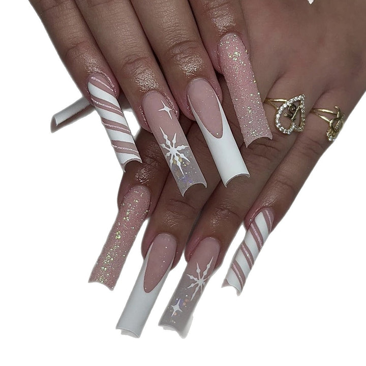 Creative Nail Art Set with Festive Candy Cane Design and Glittering Accents Bowlift