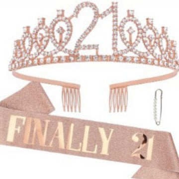 Women Crystal-Embellished Birthday Crown with Personalized Sash Bowlift