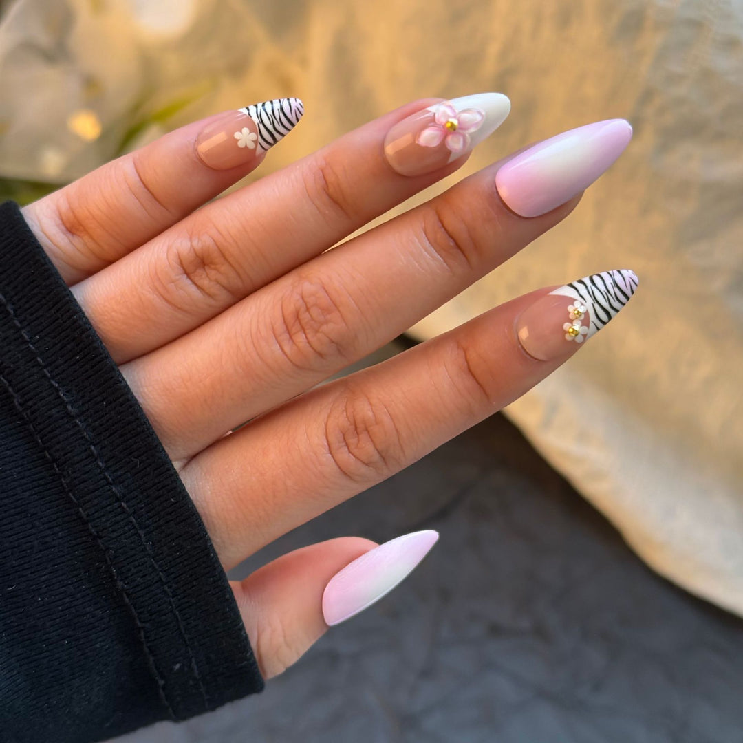 Elegant Floral Embellished Press-On Nails Bowlift