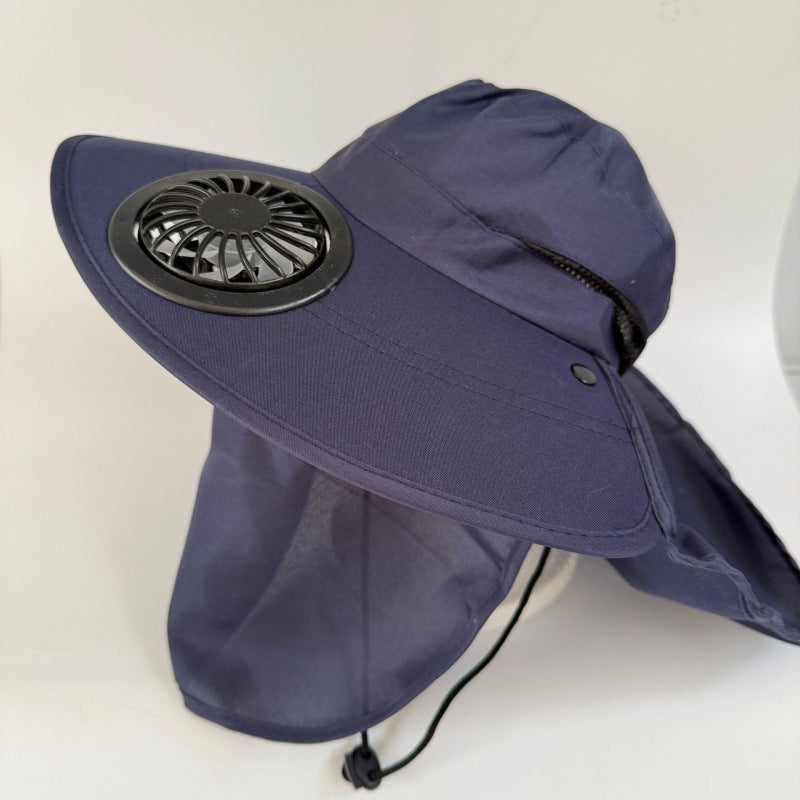 Non-ventilated sun hat with removable fan, neck protection, and adjustable chin strap Bowlift