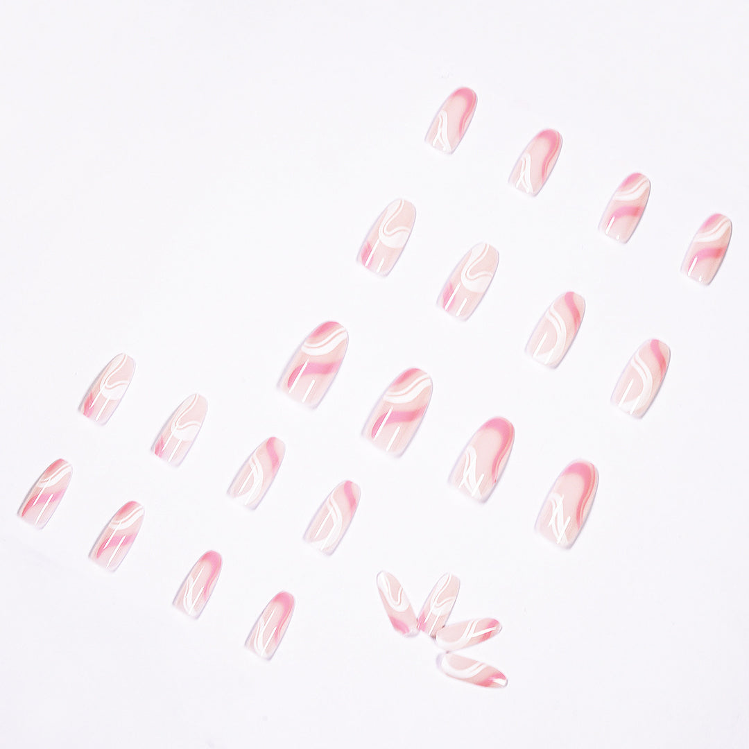 Artistic Nail Extensions with Modern Wave Pattern Bowlift
