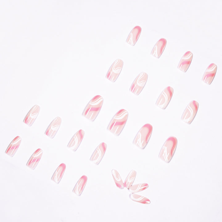 Artistic Nail Extensions with Modern Wave Pattern Bowlift