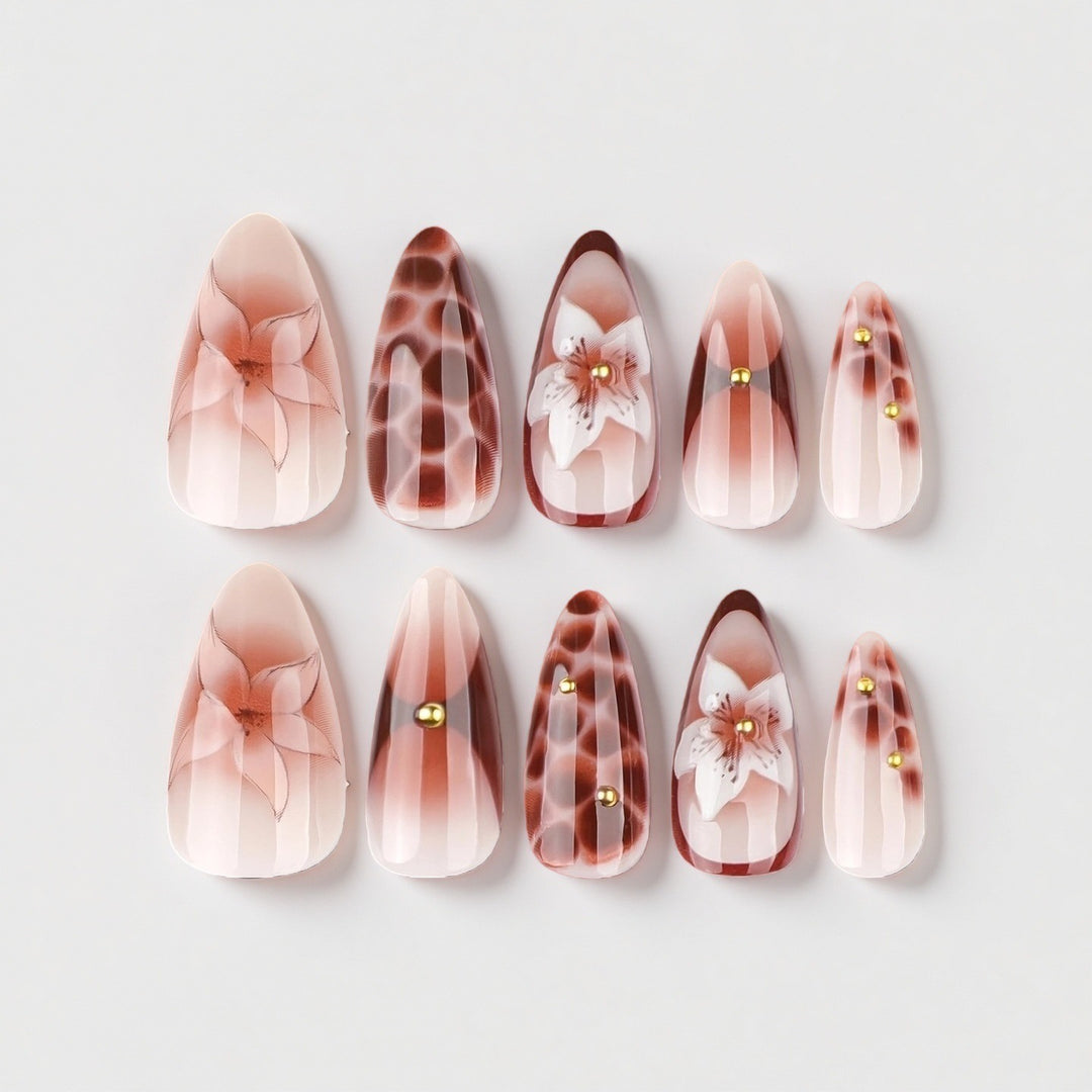 Decorative Floral Long Nail Set Bowlift