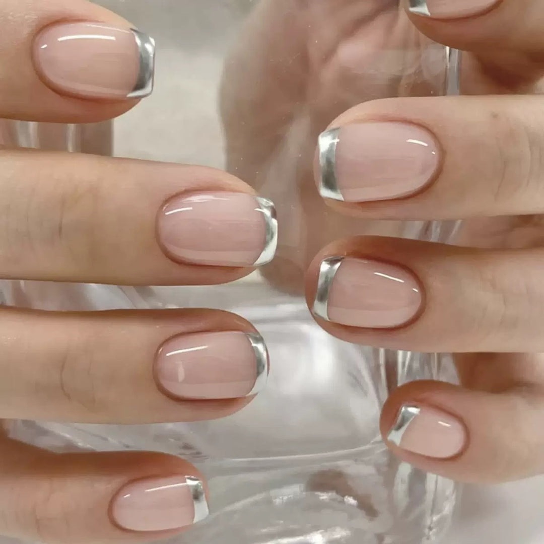 Acrylic Nail Set with Elegant French Design and Shiny Accents Bowlift