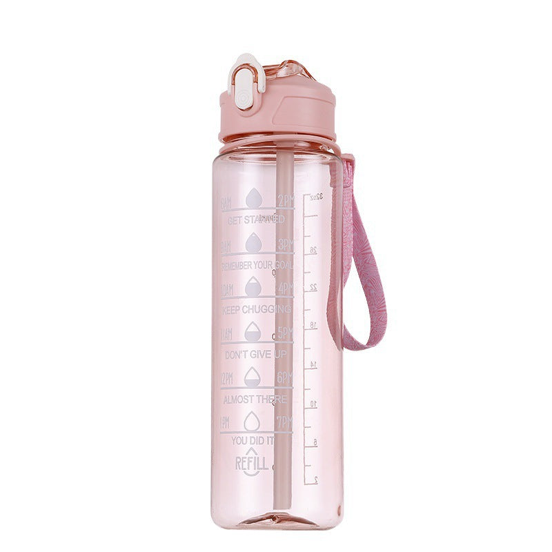 Women's motivation water bottle with integrated time markings and ergonomic design Bowlift