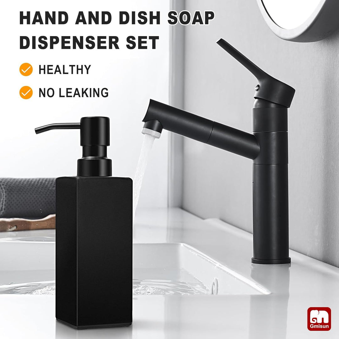 Refillable Tall Rectangular Glass Soap and Lotion Dispenser with Locking Pump Bowlift
