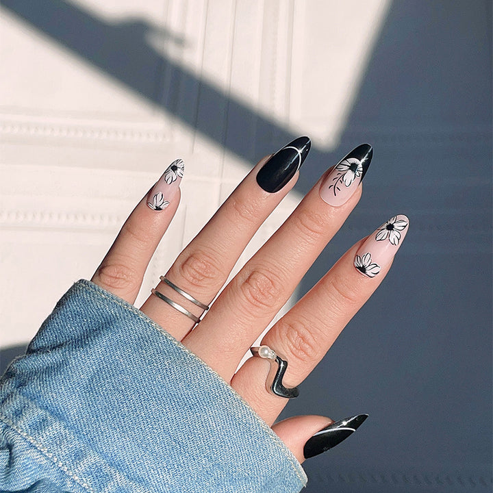 Floral-Design Stiletto Press-On Nails Bowlift