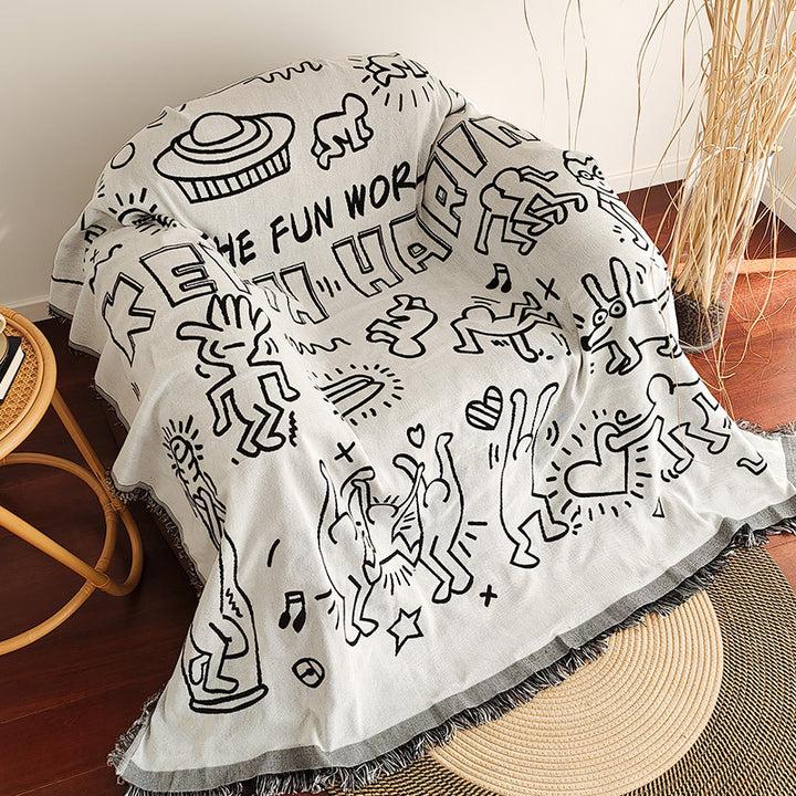 Waffle Weave Cotton-Linen Fringe Sofa Throw Blanket Bowlift