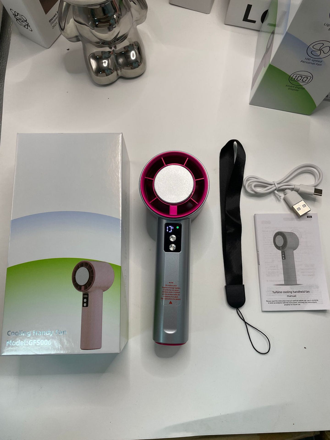Women's Portable Turbo Hand Fan with Digital Control Bowlift