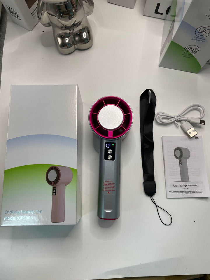 Women's Portable Turbo Hand Fan with Digital Control Bowlift
