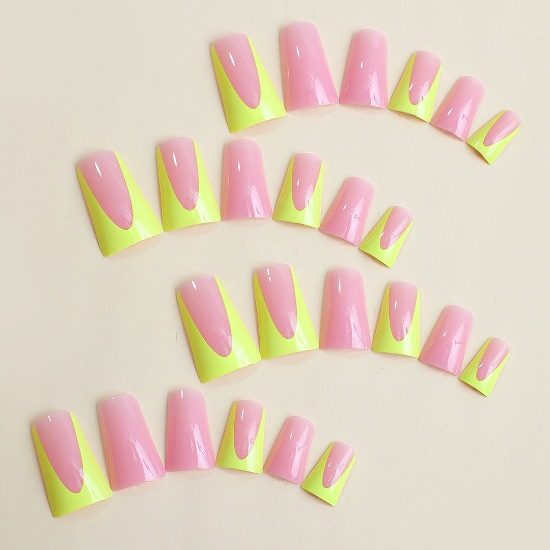 Decorative Press-On Nail Art Kit with Vibrant Color Block Designs Bowlift