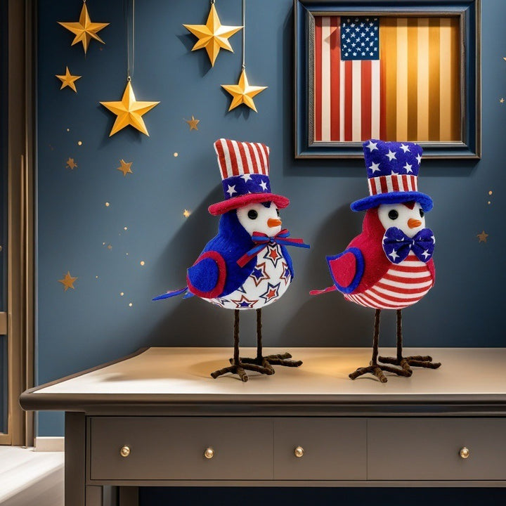 Unisex nan patriotic decor bird figure made of fabric with star stripe pattern and sturdy metal feet Bowlift