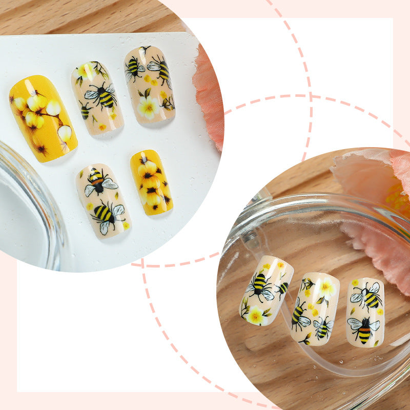 Bee-Themed Press-On Nail Art Set Bowlift
