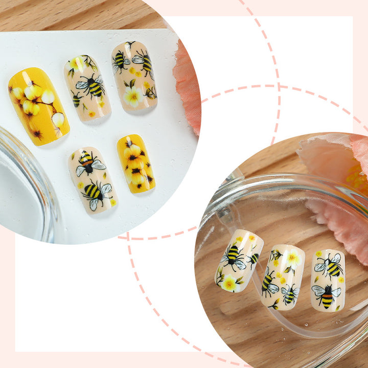 Bee-Themed Press-On Nail Art Set Bowlift